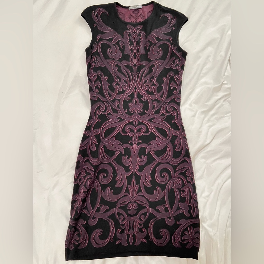 Alexander McQueen Black and Purple Midi Dress